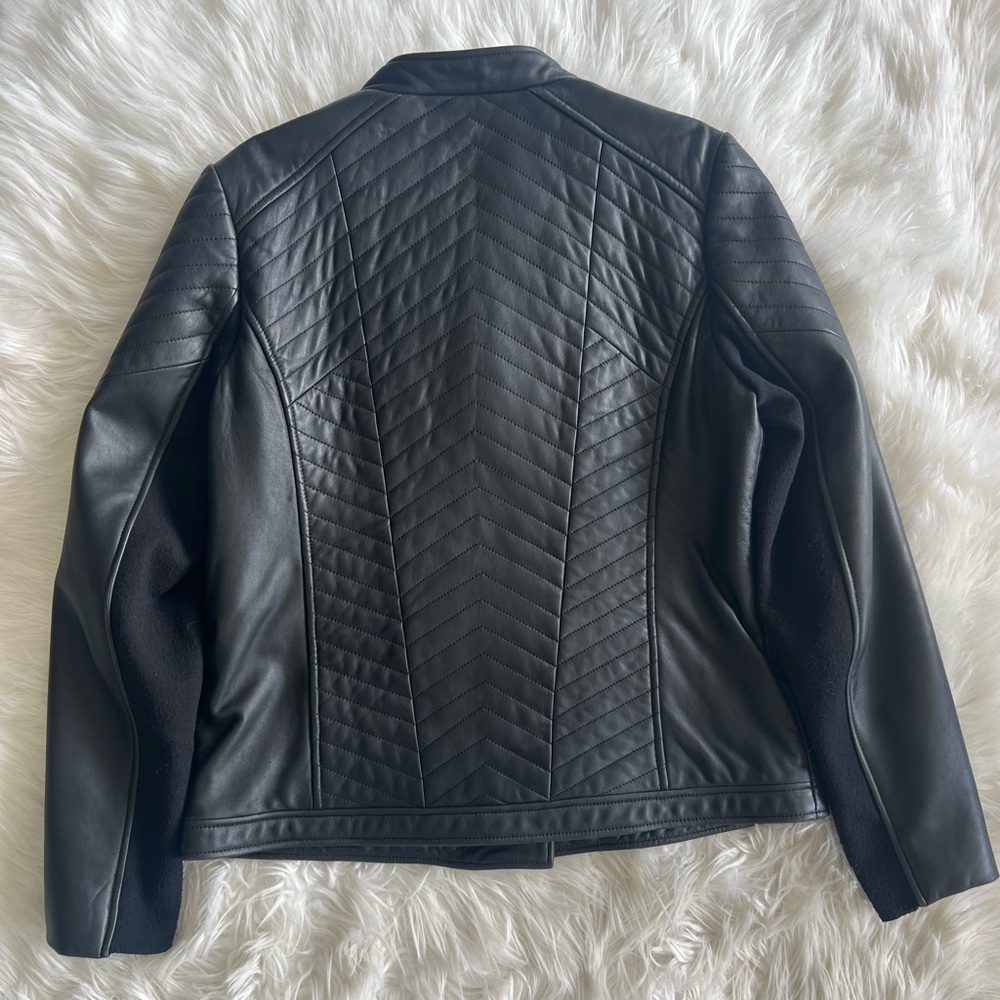 $349 Badgley Mischka Black soft leather Chevron quilted Biker jacket slim fit L - Picture 4 of 15